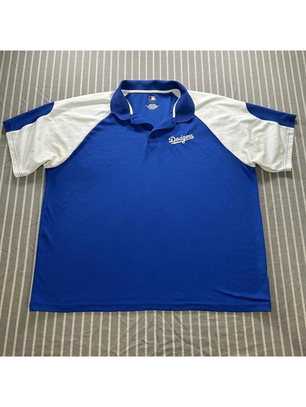 MLB Los Angeles Dodgers Royal Blue and White Polo Shirt Men's XXL